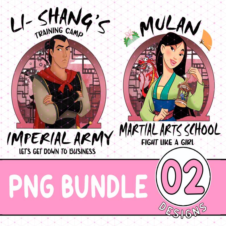 Disney Mulan Bundle, Fa Mulan Martial Arts School, Couple valentine PNG, Family valentine Bundle, Matching PNG, Mulan and Li Shang, Mulan Business