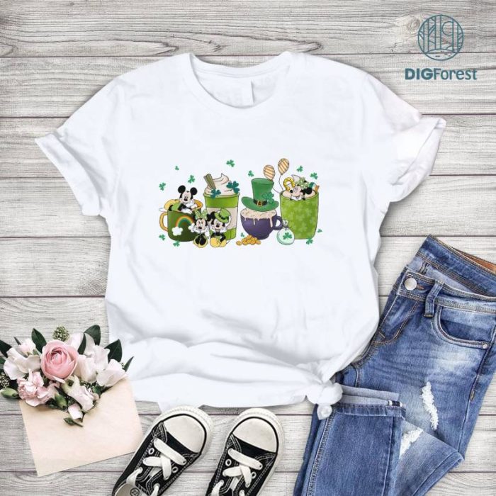 Disney Mickey And Minnie St Patricks Day Coffee Png | Happy Saint Patricks Shirt | Mickey Minnie Mouse Irish Leaf Clover Shirt | Digital Download