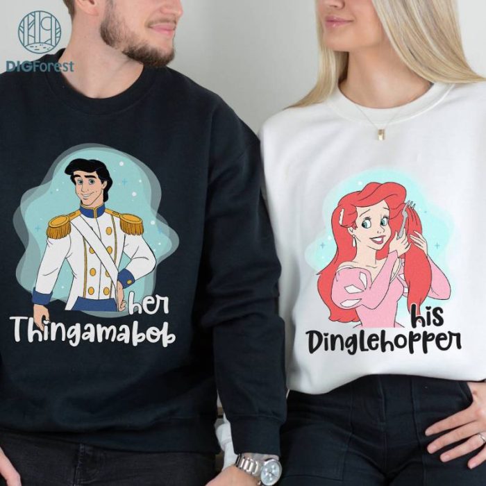 Disney Ariel Princess His Dinglehopper Couples Bundle, The Little Mermaid Shirt, Unique Honeymoon Shirts for Partners, Disneyland Vacation Tee