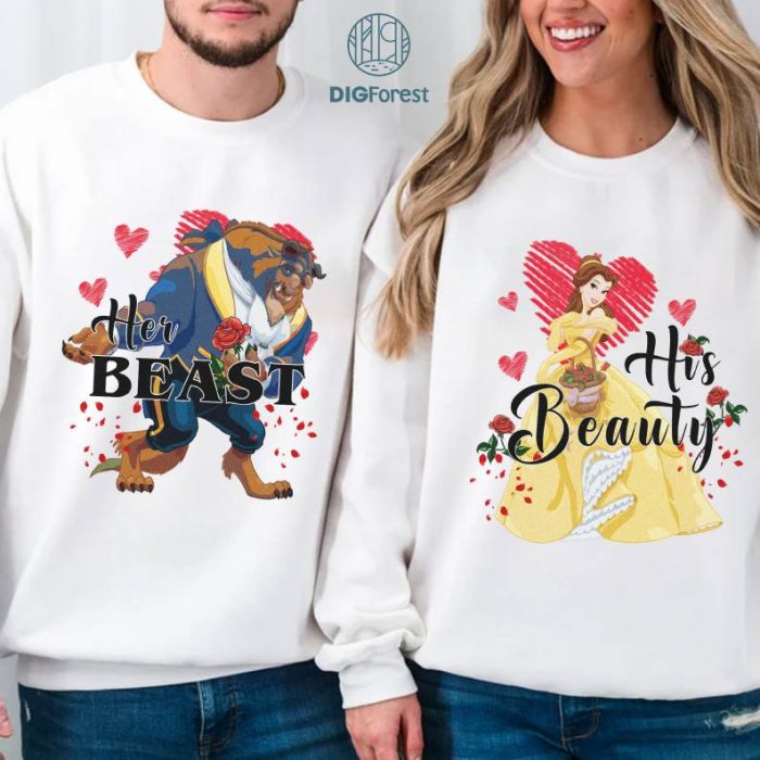 Disney Belle and Beat Valentine Day Bundle | His Beauty Png | Her Beat Png | Belle Lovers Png | Belle Valentine Png | Beauty and Beast Shirt | Gifts for Couple