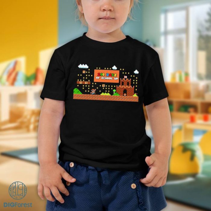 Mario 100 Days Of School Up PNG| Super Mario 100 Days Of School Shirt Mario Game 100th Day Shirt Kindergarten Teacher Disneyland Teacher