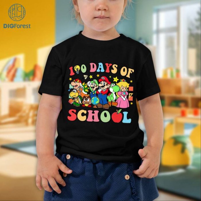 Mario 100 Days Of School PNG, Mario Game 100 Days Of School Shirt, Mario & Friend 100th Day Kindergarten Teacher, Teacher 100 Days Shirt