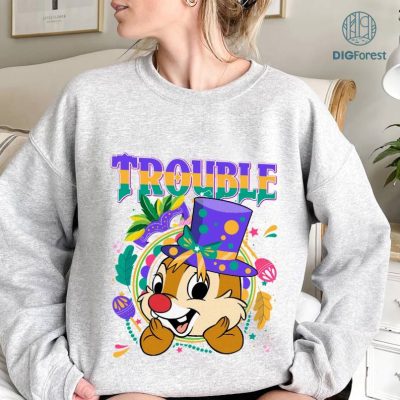 Disneyland Mardi Gras Chip And Dale PNG Double Trouble Fat Tuesday PNG Couples Sweatshirt Disneyworld Saints New Orleans Shirt