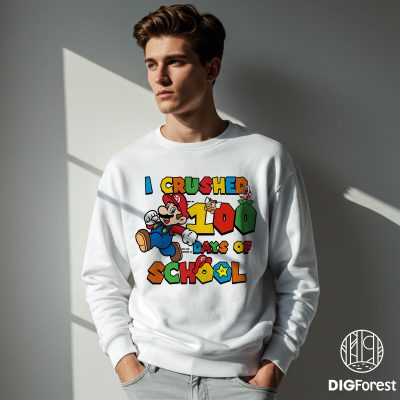 Mario I Crushed 100 Days Of School Shirt, Mario 100 Days Of School Shirt, Mario Game 100th Day Shirt, Super Mario Kindergarten Shirt