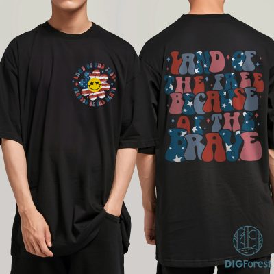 Land of the Free Because of the Brave Y2K Shirt - Retro Smiley 4th of July T-Shirt | Independence Day USA