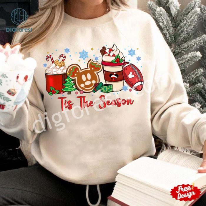 Disney Mouse Ears Christmas Coffee Latte Sublimation Design | Football Season Game Day Png | Mickey Ears Tis The Season Shirt | Christmas Png