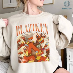Blaziken Vintage 90s PNG | Fire Type Pkm Shirt | Blaze Pkm Sweatshirt | Blaziken Lovers Shirt | Pkm Characters Shirt | Family Shirt