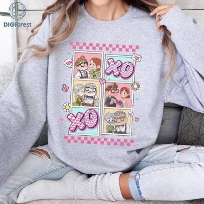 Disney Up Carl and Ellie XoXo Valentine Sweatshirt, Carl and Ellie Couple PNG, Be Mine Valentine, Retro Valentines Day Tee, Couple Matching Tee