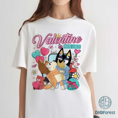 Bandit & Chilli Be Mine Valentine PNG – Bluey Family Retro Art, Heeler Couple with Bingo, Cute Love Digital Download