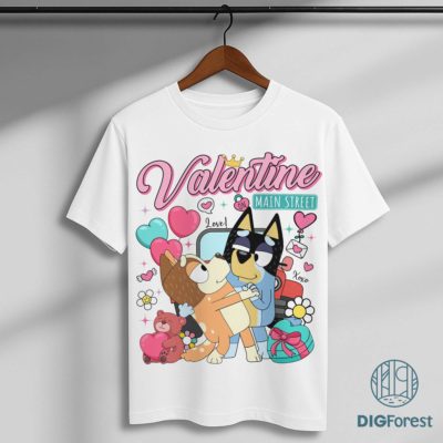 Bandit & Chilli Be Mine Valentine PNG – Bluey Family Retro Art, Heeler Couple with Bingo, Cute Love Digital Download