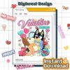 Bandit & Chilli Be Mine Valentine PNG – Bluey Family Retro Art, Heeler Couple with Bingo, Cute Love Digital Download