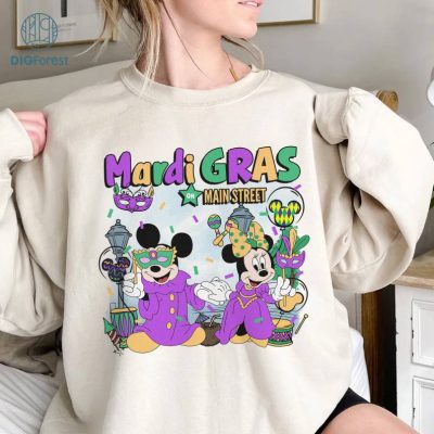 Disney Mardi Gras 2024 Mickey Minnie Disneyland Mardi Gras on Main Street PNG, WDW Disneyland Family Trip Shirt, Fat Tuesday Mardi Gras Carnival