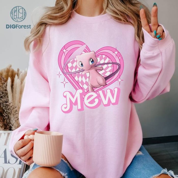PKM Mew Pink Doll Heart Style PNG| Mew Sweatshirt | Pocket Monsters Shirt | Anime Fan Shirt | Valentine Gitfs