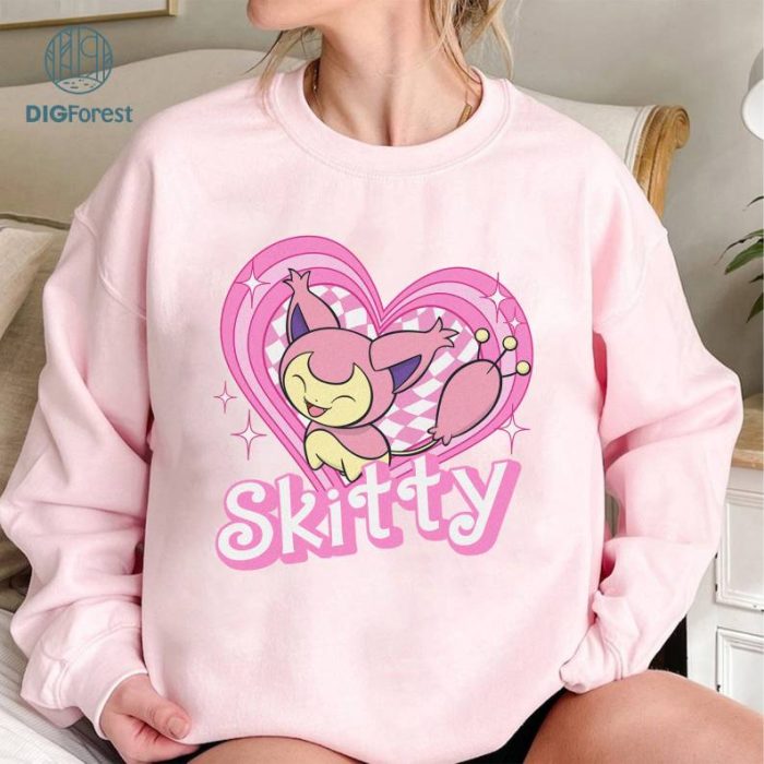 Skitty Pink Doll Heart Sweatshirt, Pkm Skitty PNG, Valentine Shirt Gifts, Skitty Anime Shirt, Mew Video Games