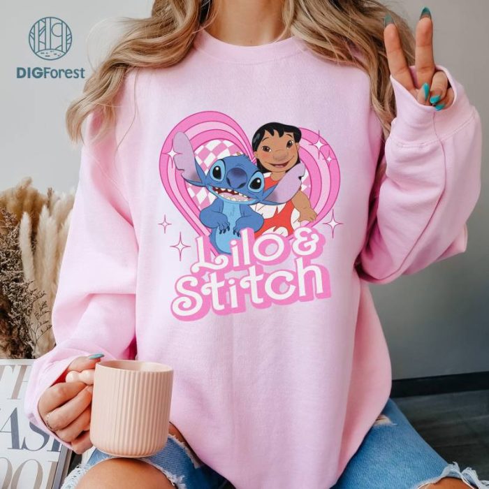 Disney Lilo and stitch Pink Doll Heart Sweatshirt | Lilo and Stitch Shirt | Stitch Shirt | Stitch and Angel Shirt | Stitch Valentine's Day Shirt