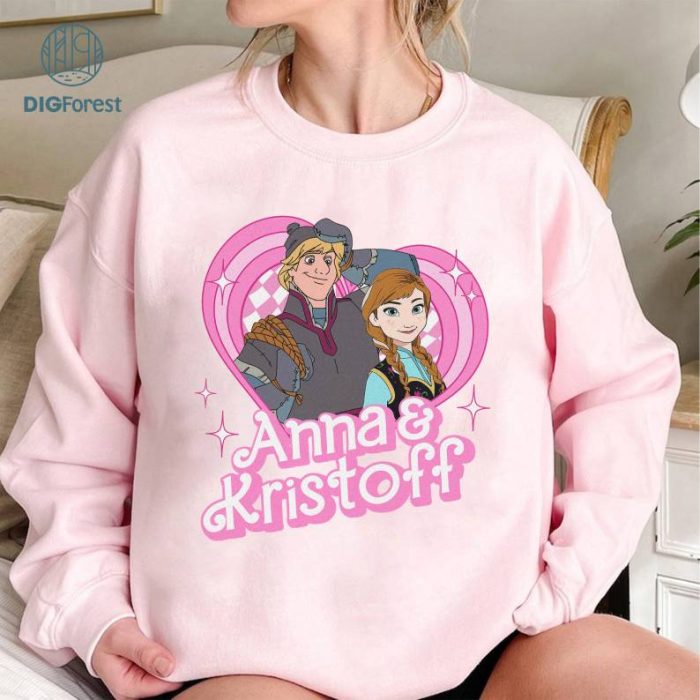 Disney Anna And Kristoff Pink Doll Heart Sweatshirt | Anna And Kristoff Couple PNG| Anna And Kristoff Shirt | Disneyland Couple Shirt