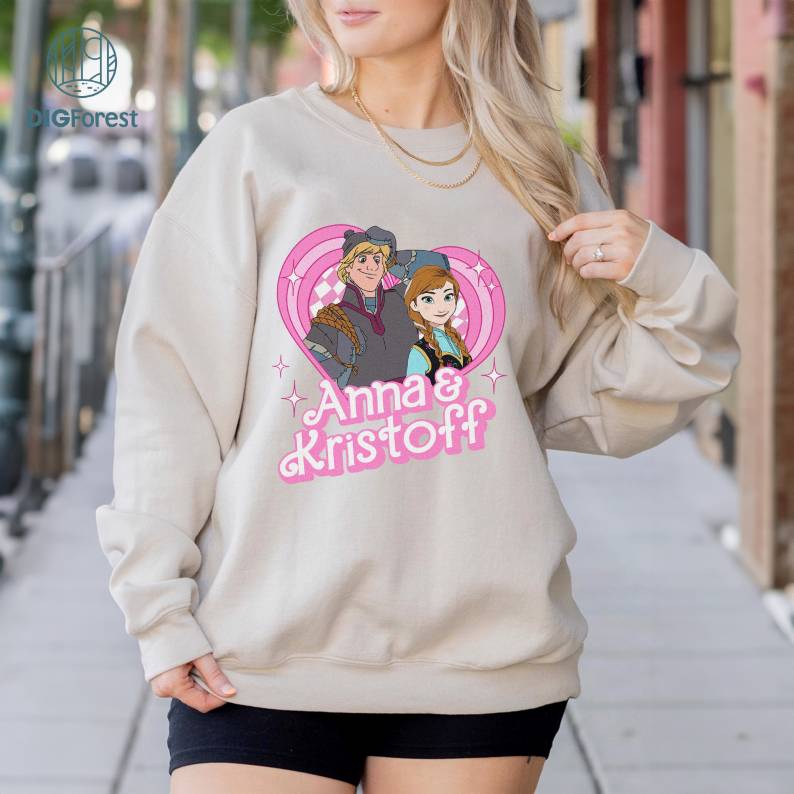 Disney Anna And Kristoff Pink Doll Heart Sweatshirt | Anna And Kristoff Couple PNG| Anna And Kristoff Shirt | Disneyland Couple Shirt