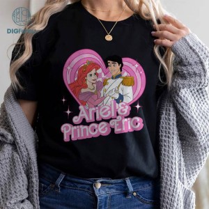 Disney Ariel And Prince Eric Pink Doll Heart Sweatshirt | Little Mermaid Valentine Shirt | Ariel And Prince Eric Shirt | Disneyland Couple Shirt