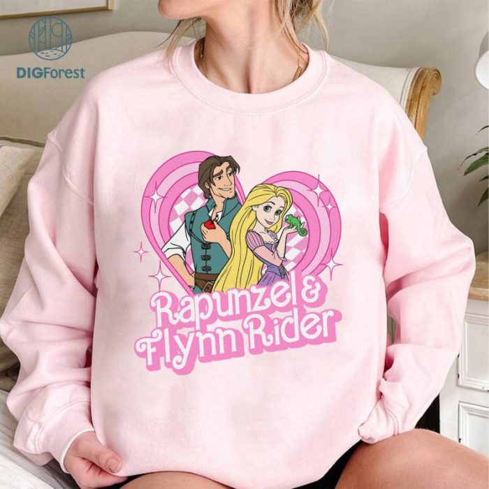 Disney Flynn Rider And Rapunzel Pink Doll Heart Style Shirt | Rapunzel Flynn Rider Valentine Shirt | Princess Couples Shirt | Valentine Gifts