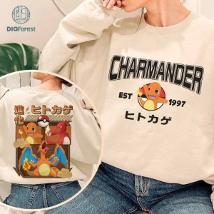 2-Sided Charmander PNG| Charmander Charizard Shirt | Eevee Evolution Shirt | Pokeball Anime Japanese Shirt | Birthday Gift