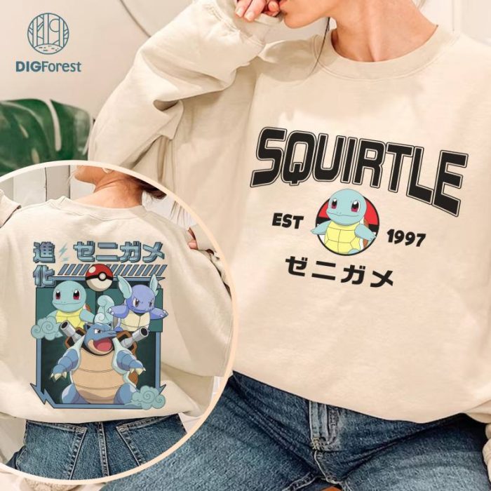 2-Sided Squirtle Wartortle PNG| Squirtle Blastoise Shirt | Eevee Evolution Shirt | Pokeball Anime Japanese Shirt | Birthday Gift