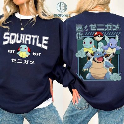 2-Sided Squirtle Wartortle PNG| Squirtle Blastoise Shirt | Eevee Evolution Shirt | Pokeball Anime Japanese Shirt | Birthday Gift