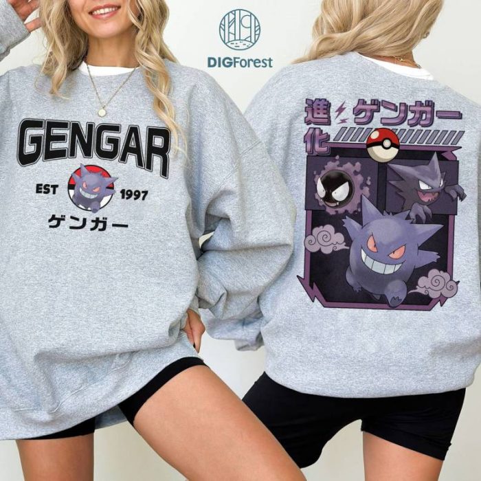 2-Sided Gastly Haunter Gengar PNG| Gengar Shirt | Eevee Evolution Shirt | Pokeball Anime Japanese Shirt | Birthday Gift