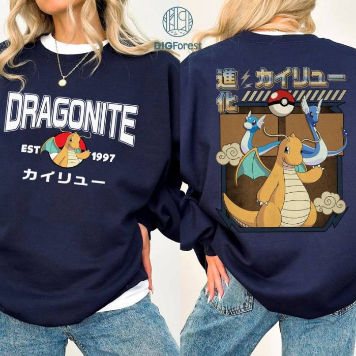 2-Sided Dragonite PNG| Dratini Dragonair Dragonite Shirt | Eevee Evolution Shirt | Pokeball Anime Japanese Shirt | Birthday Gift