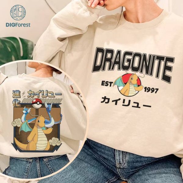 2-Sided Dragonite PNG| Dratini Dragonair Dragonite Shirt | Eevee Evolution Shirt | Pokeball Anime Japanese Shirt | Birthday Gift