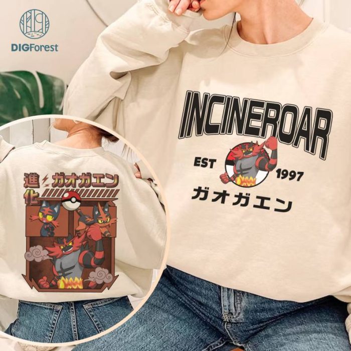 2-Sided Incineroar png| Incineroar Kitten Shirt | Eevee Evolution Shirt | Pokeball Anime Japanese Shirt | Birthday Gift
