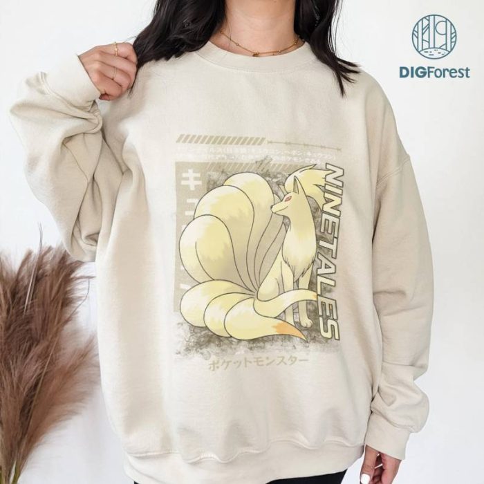 Vintage Ninetales PNG | Vulpix Ninetales Shirt | Eevee Evolution Shirt | Pokeball Anime Japanese Shirt | Birthday Gift