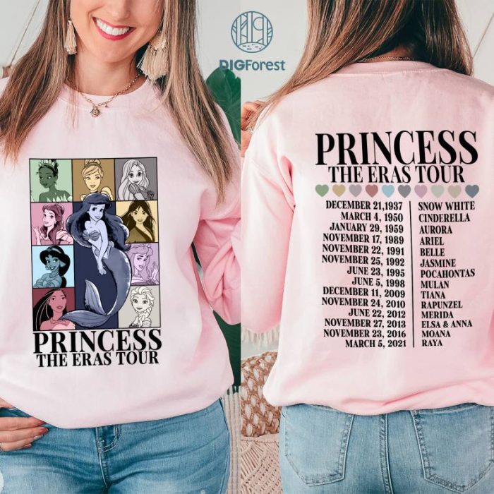 Disney Two Sided Ariel The Eras Tour Shirt, Princess Characters Eras Tour Shirt, Disneyland Princess Tour Shirt, Disneyland Girl Trip Shirt