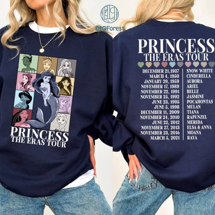 Disney Two Sided Ariel The Eras Tour Shirt, Princess Characters Eras Tour Shirt, Disneyland Princess Tour Shirt, Disneyland Girl Trip Shirt