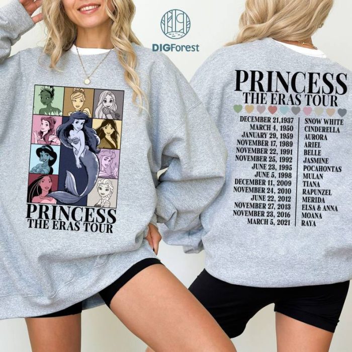 Disney Two Sided Ariel The Eras Tour Shirt, Princess Characters Eras Tour Shirt, Disneyland Princess Tour Shirt, Disneyland Girl Trip Shirt