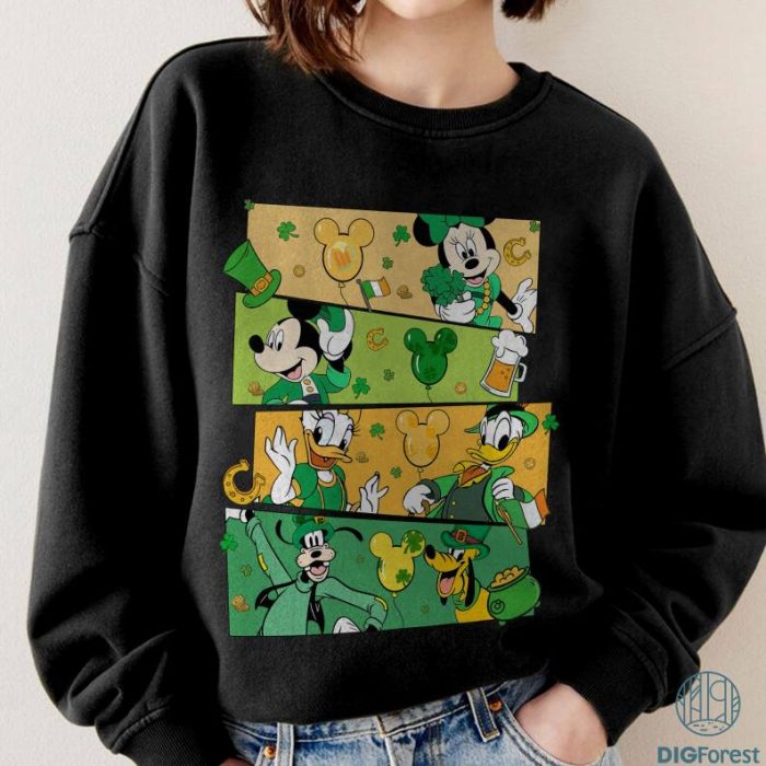 Disney Mickey And Friends Patrick's Day Shirt, Happy St Patrick's Day Shirt, Disneyland Four Leaf Clover Pullover Shirt, Mickey Patricks Day Shirt