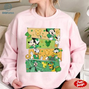 Disney Mickey And Friends Patrick's Day Shirt, Happy St Patrick's Day Shirt, Disneyland Four Leaf Clover Pullover Shirt, Mickey Patricks Day Shirt