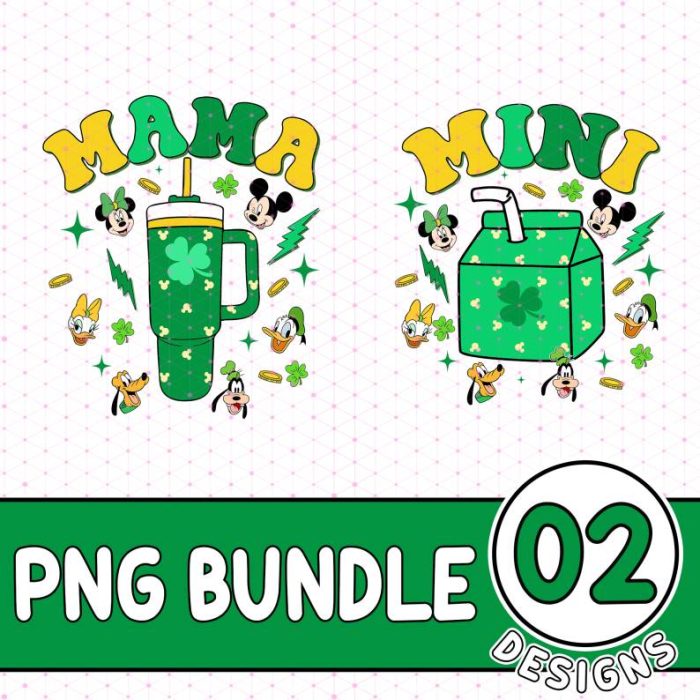 Mama Mini Matching St Patrick Day Bundle, Disneyland Mickey & Friend mama mini PNG, Mama and Daughter Shirt, St Patty Family Matching Shirt