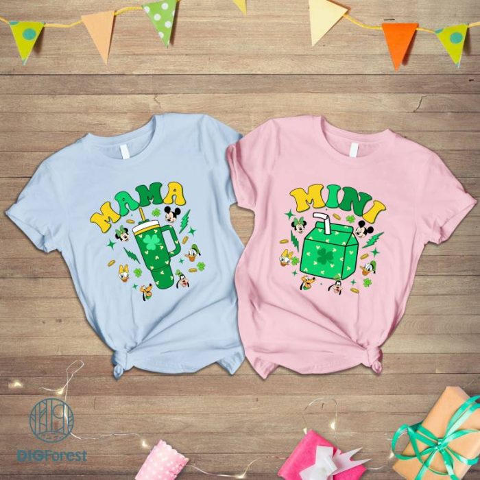 Mama Mini Matching St Patrick Day Bundle, Disneyland Mickey & Friend mama mini PNG, Mama and Daughter Shirt, St Patty Family Matching Shirt