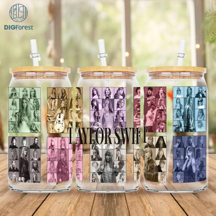 The Eras Tour 2024 16oz, Libbey Glass Can Wrap Design, Swiftie 16oz Glass Can Wrap Png, Tumbler Wrap Design Png, Taylor, Eras Tour Png