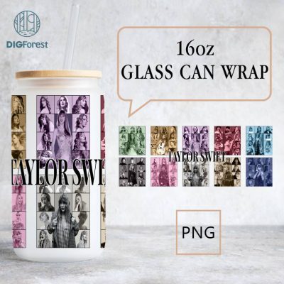 The Eras Tour 2024 16oz, Libbey Glass Can Wrap Design, Swiftie 16oz Glass Can Wrap Png, Tumbler Wrap Design Png, Taylor, Eras Tour Png