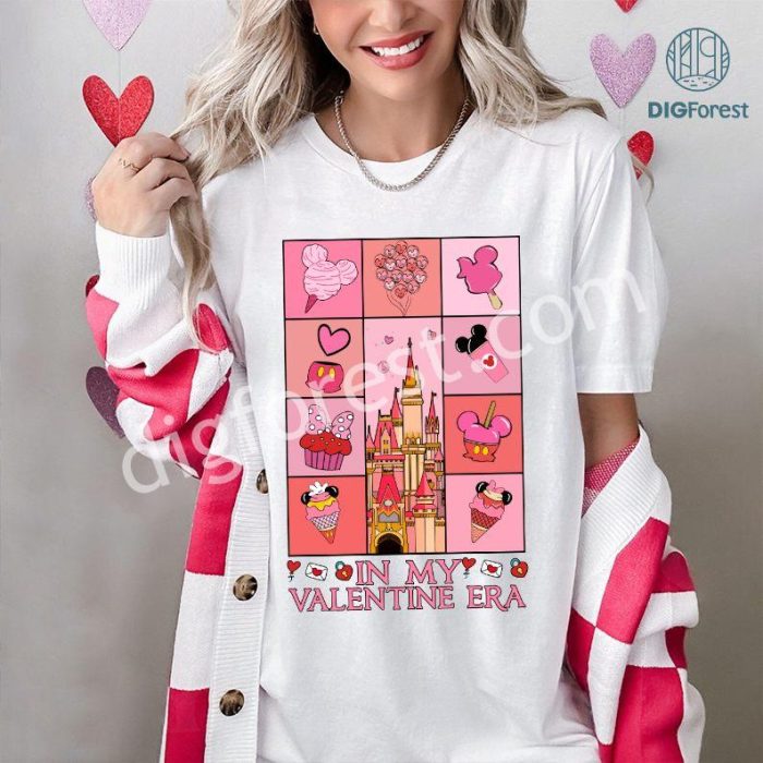 Disney Vintage Disneyland In My Valentine Era Shirt | WDW Valentine's Castle Shirt | Mickey Minnie Love Heart Balloons Tee | Disneyland Valentine's Day Shirt