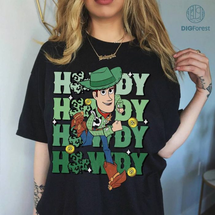 Disney Woody Howdy Shamrock PNG , St Patrick's Day Shirt, Retro St Patricks, Lucky Shirt, Shamrock Shirt, Toy Story St Patricks Day Shirt