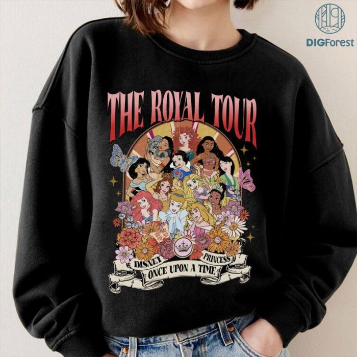 Disney Vintage Retro Floral Disney Princess The Royal Tour Once Upon A Time. PNG, Eras Tour Merch Princess Sweatshirt, Disney World Sweater, Disneyland Trip T-Shirts, Princess Tee