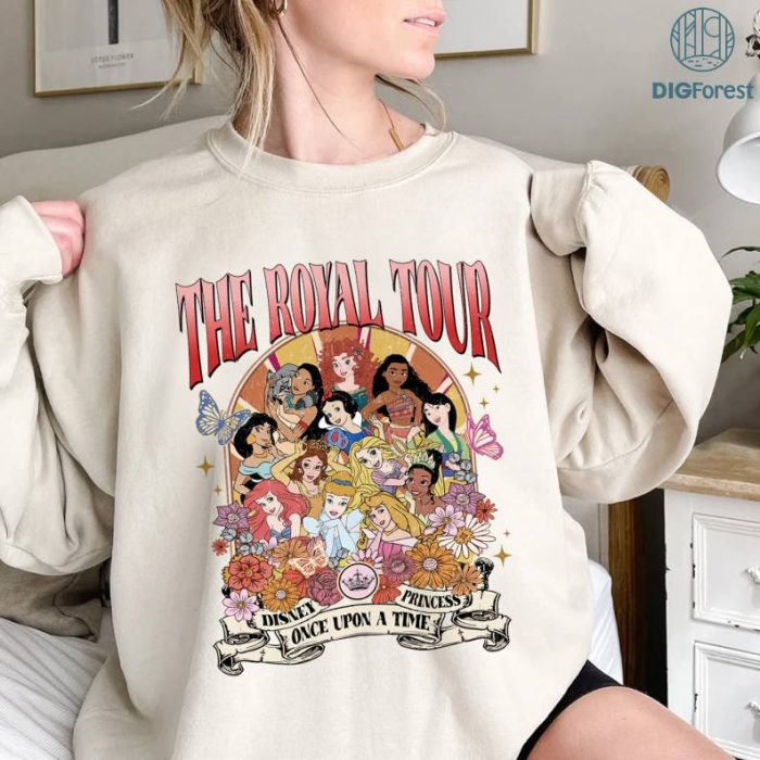 Disney Vintage Retro Floral Disney Princess The Royal Tour Once Upon A Time. PNG, Eras Tour Merch Princess Sweatshirt, Disney World Sweater, Disneyland Trip T-Shirts, Princess Tee