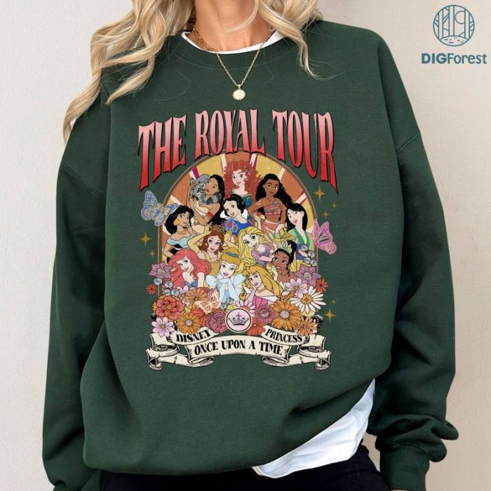 Disney Vintage Retro Floral Disney Princess The Royal Tour Once Upon A Time. PNG, Eras Tour Merch Princess Sweatshirt, Disney World Sweater, Disneyland Trip T-Shirts, Princess Tee