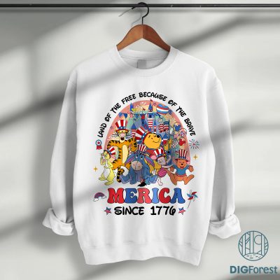 Disney Winnie the Pooh 4th of July Shirt - Land of the Free Because of the Brave | Patriotic Independence Day Tee