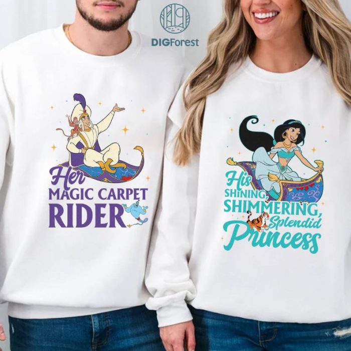 Disney Aladdin Couple Shirt, Her Magic Carpet Rider, Disney Honeymoon Shirt for Couples, Unique Anniversary Shirt, Husband, Boyfriend, Partner