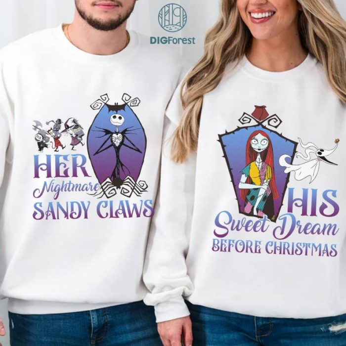 Halloween Jack And Sally Couple Bundle | Nightmare Before Christmas Png | Halloween Couple Shirt | His And Her Sweatshirt | His Sally