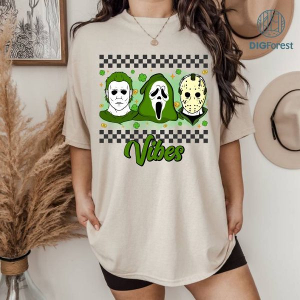 Horror Character Michael Myers Ghost Face Jason Voorhees St Patrick Day Shirt | Irish Four Leaf Clover Shirt | St Paddys Day Shirt