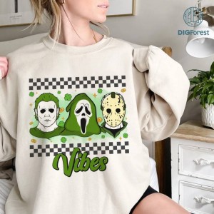Horror Character Michael Myers Ghost Face Jason Voorhees St Patrick Day Shirt | Irish Four Leaf Clover Shirt | St Paddys Day Shirt